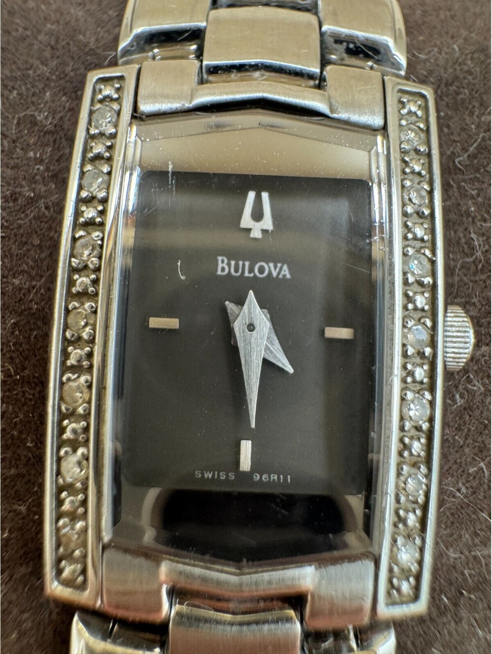 Bulova 96R11 Women's Swiss 14 Diamonds Stainless Steel Gray Dial Dress Watch VG+